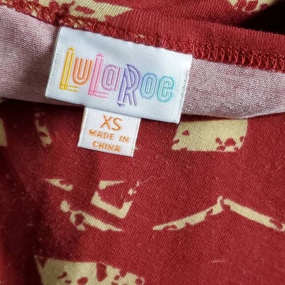 LuLaRoe XS Carly Swing Dress Red Yellow Abstract Print Short Sleeve High-Low Hem - Picture 4 of 6